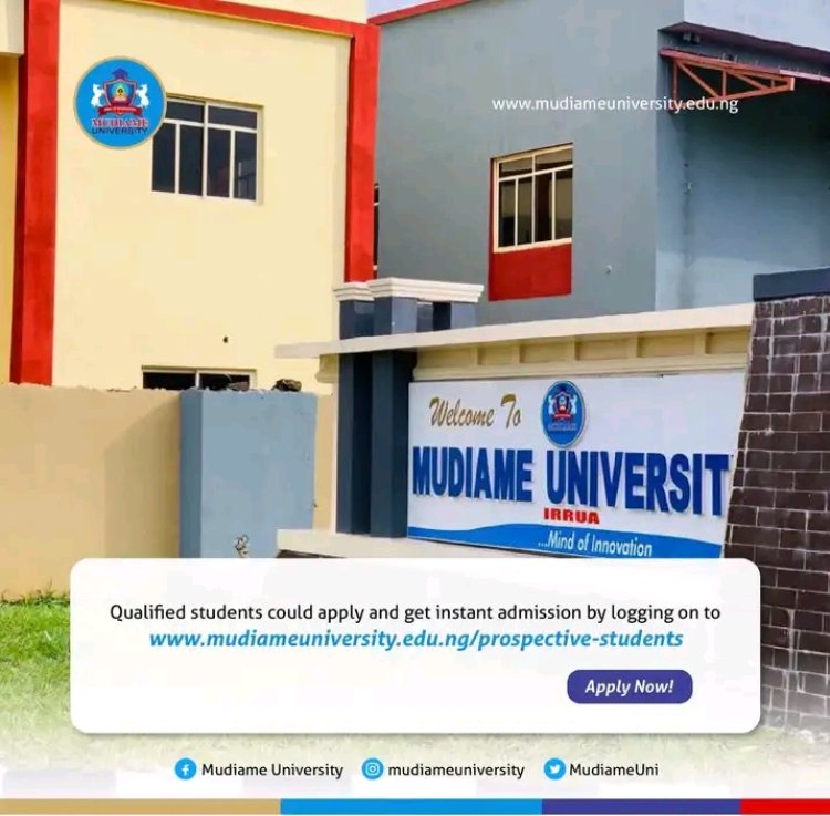 Mudiame University admission form for the 2022/2023 academic session