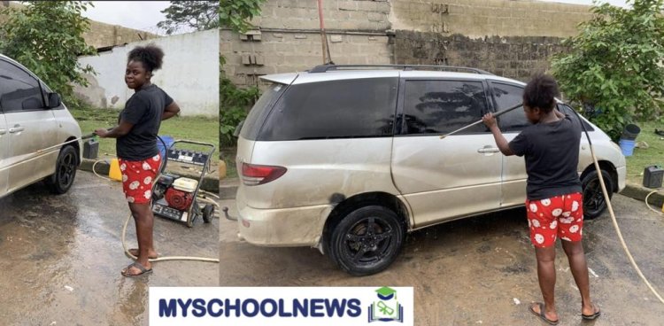 Meet Promise Ekpong, Final Year Female Student Who Washes Cars To earn a Living due to ASUU Strike
