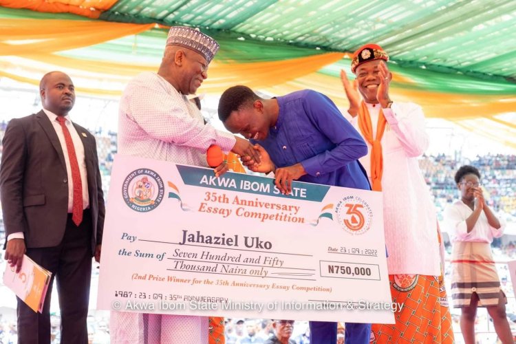 NOUN student Jahaziel Uko won N750k after beating 468 others to emerge second at Akwa Ibom essay writing competition,