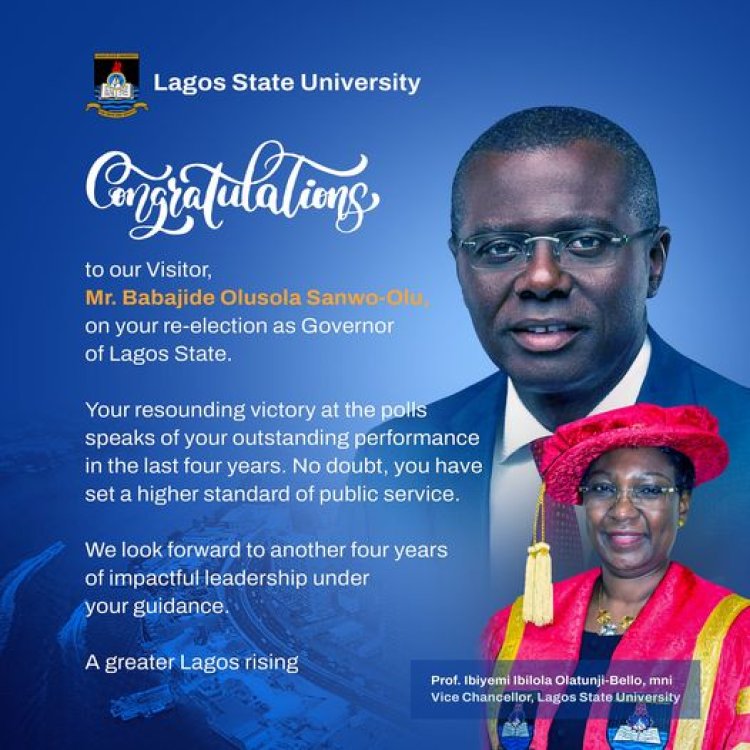 LASU Congratulates Babajide Sanwo-Olu on his re-election as Governor of Lagos State