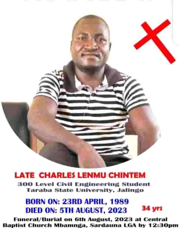 Taraba State University Mourns the Loss of Promising Engineering Student,Charles Lenmu