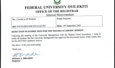 FUOYE Bows to Pressure, Announces Reduction in Sundry Fees for 2023/2024 Academic Session