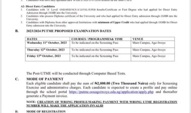 OOU Post UTME Commences on October 11th: Prospective Students Prepare for Admissions Test