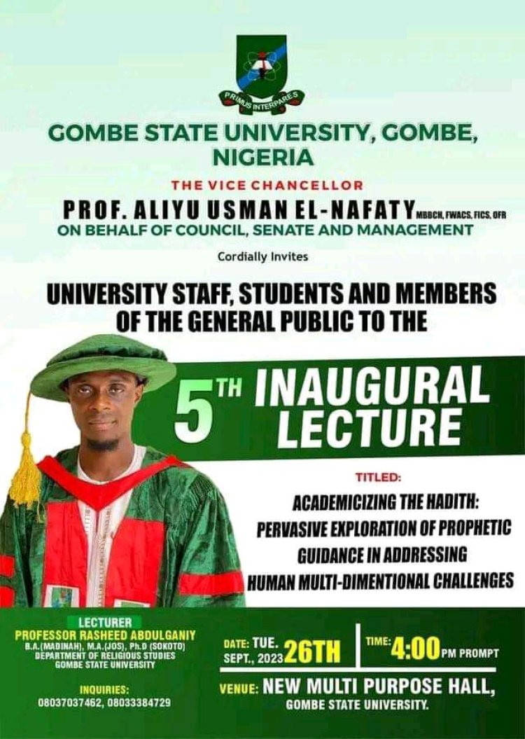 Gombe State University's Fifth Inaugural Lecture to Feature Professor Rasheed Abdulganiy