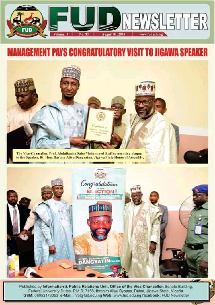 FUD Management Pays Congratulatory Greeting to JIGAWA Speaker
