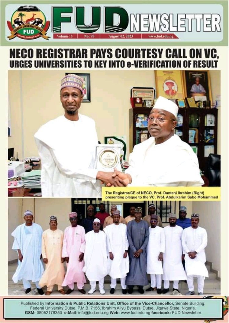 NECO Registrar Pays Courtesy Visit to FUD VC, Enjoins University to Key Into E-verification of Results