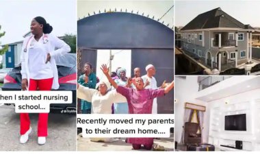Nigerian Lady Who Relocated to US to Became Nurse Comes Back Home, Builds Parents Big Mansion