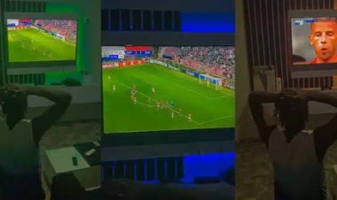 Man Kneels Before TV, Praying for Divine Help After Using Entire 33k NYSC Allowance on Sports Betting