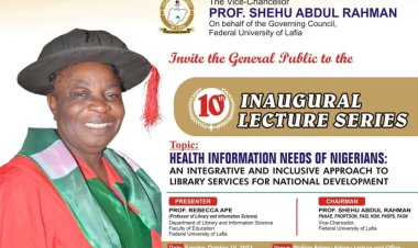 Immediate past University librarian of (FULafia) Professor (Mrs.) Rebecca Ape to deliver 10th FULafia Inaugural Lecture