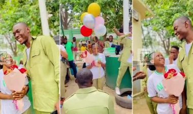 Corps Member's Surprise Proposal to Girlfriend at POP Ceremony Sparks Excitement