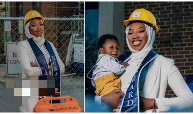 Brilliant African Lady Graduates as a Civil Engineer from US University While Nursing Her Son, Celebrates Achievement