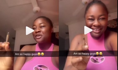 Student Celebrates her First Time smoking Weed with Happiness