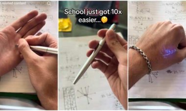 Man Demonstrates "Invisible" UV Light Magic Pen for Cheating in Exams