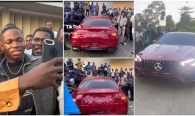 Rich Nigerian Man Takes CLA 45 AMG Benz Worth Over N42M to UNILAG, Clip Shows Students "Rushing" Him