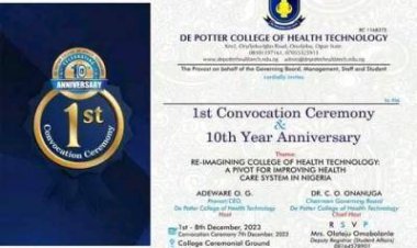 De Potter College of Health Technology, Ogun State, to Mark a Decade of Excellence with 1st Convocation Ceremony and 10th Year Anniversary Celebration