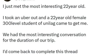 Nigerian Man's Heartwarming Conversation with Female Uber Driver: A UNILAG Student's Inspiring Story