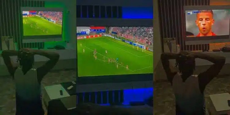 Man Kneels Before TV, Praying for Divine Help After Using Entire 33k NYSC Allowance on Sports Betting