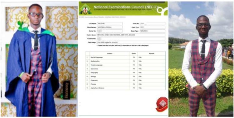 Young Man who Had F9 Parallel in NECO Shows off Bad Result as He Celebrates Bagging a First-Class