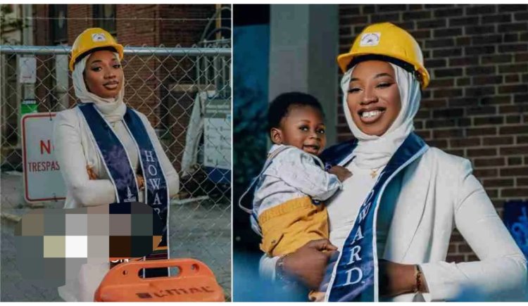 Brilliant African Lady Graduates as a Civil Engineer from US University While Nursing Her Son, Celebrates Achievement