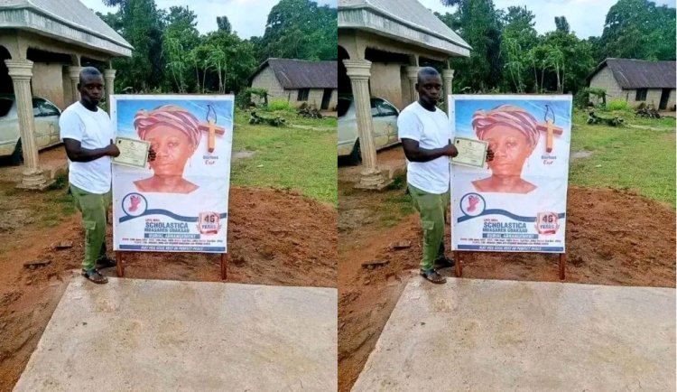 Emotional NYSC Corp Member Honors Late Mother's Wish, Shares Heartfelt Moment with Her Obituary and Certificate