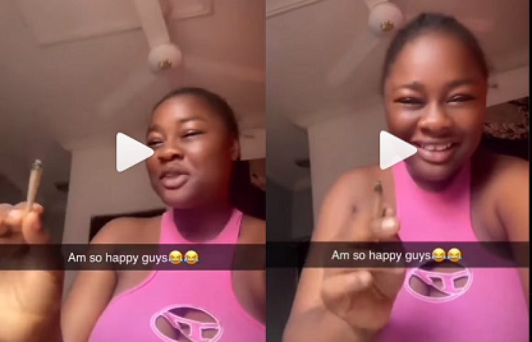 Student Celebrates her First Time smoking Weed with Happiness