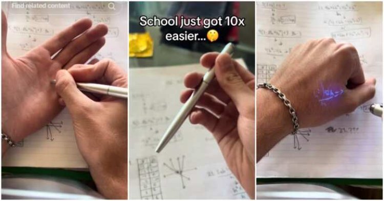 Man Demonstrates "Invisible" UV Light Magic Pen for Cheating in Exams