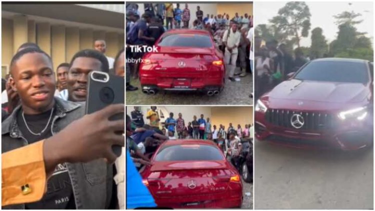 Nigerian Forex Trader's Luxurious 2021 CLA 45 AMG Ride Draws a Crowd at the University of Lagos