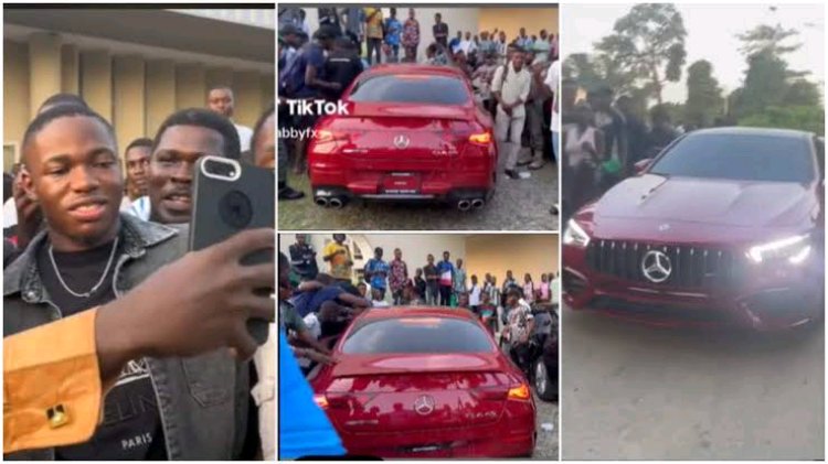 Rich Nigerian Man Takes CLA 45 AMG Benz Worth Over N42M to UNILAG, Clip Shows Students "Rushing" Him