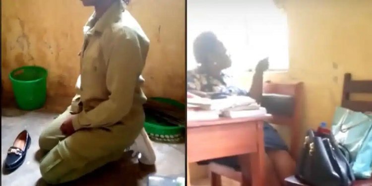 Outrage on Social Media as NYSC Corp Member Forced to Kneel by School Proprietress
