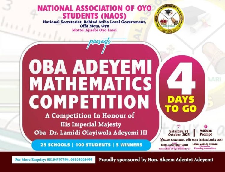 Countdown Begins: 4 Days Until the 2023 Oba Lamidi Adéyemí Olayiwola III Mathematics Competition