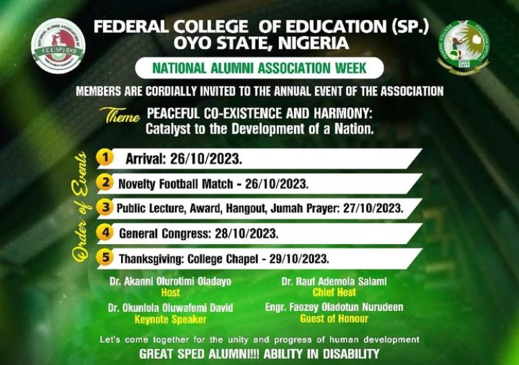 Federal College of Education Oyo (Special)Alumni Association Gears Up for Exciting Annual Events