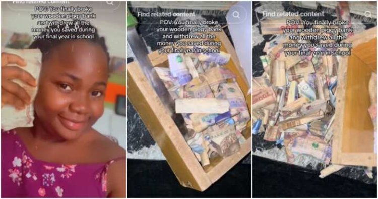 Lady Finally Breaks Her Piggy Bank after Final Year, Flaunts Cash