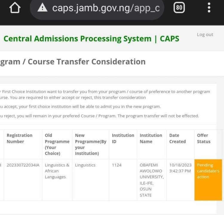 Obafemi Awolowo University Initiates Course Transfers via JAMB CAPS for the 2023/2024 Academic Session