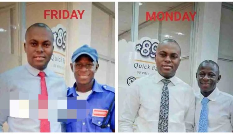 Brillant Nigerian man who works as a bank security guard goes back to school for university degree, becomes a banker in swift promotion