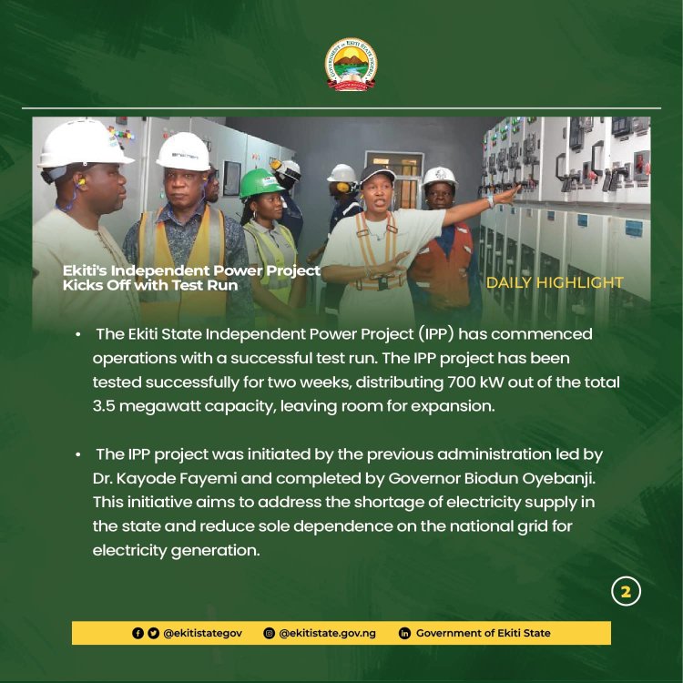 Ekiti's Independent Power Project Commences Successful Test Run