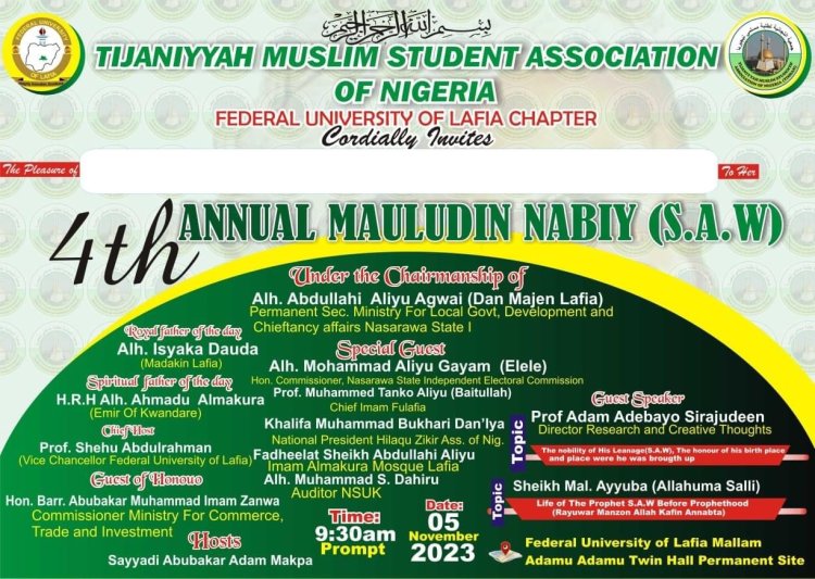Tijjaniyyah Muslim Students Association of Nigeria FULafia Chapter, holds 4th Annual Mauludin Nabiy