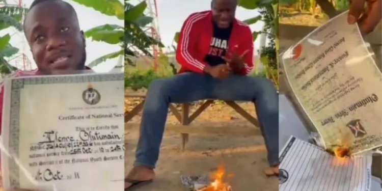 Nigerian graduate burns degree certificate and other credentials, calls them useless