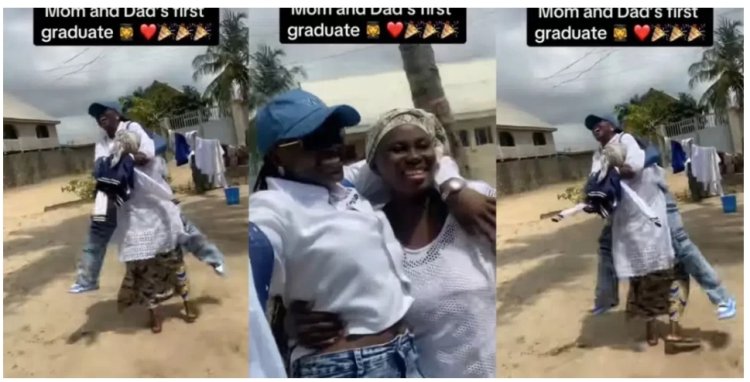 Nigerian Lady Makes History as the First Graduate in Her Family, Shares Emotional Moment with Parents