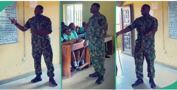 Jovial Soldier Brings Joy to Students with Unique Garri Lesson, Video Goes Viral