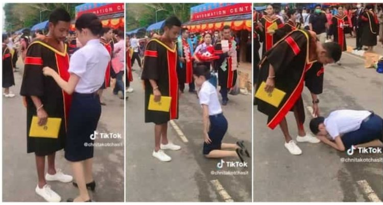 Emotional Video Goes Viral: Woman Bows to Brother Who Sacrificed Education for Her Graduation