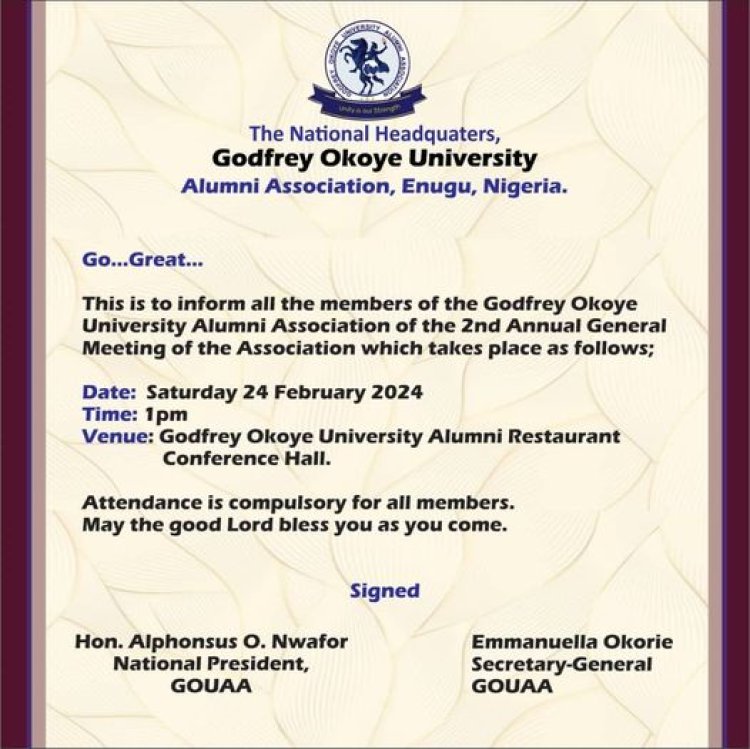 Godfrey Okoye University Alumni Association Gears Up for 2nd Annual Meeting