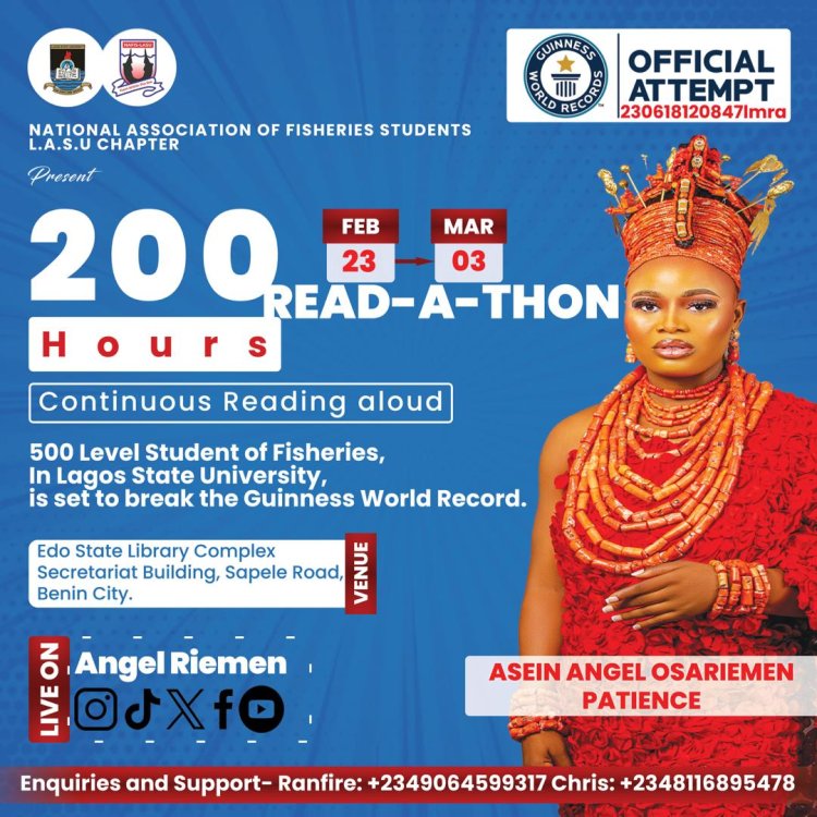 LASU Shows Support for Asein Angel's Guinness World Record Attempt in Read-A-Thon