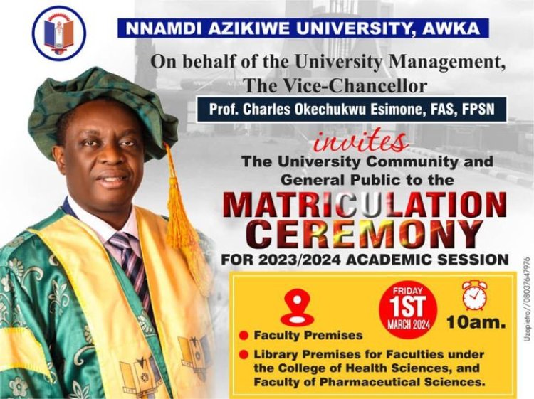 UNIZIK Prepares for Grand Matriculation Ceremony on March 1st