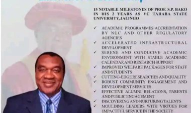 TSU VC Prof. Sunday Paul Bako, Celebrates Two Years of Visionary Leadership