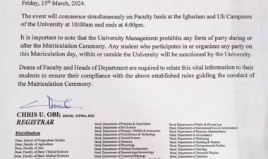 COOU Set to Host 25th Matriculation Ceremony for 2023/2024 Session