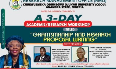 COOU to Host 3-Day Workshop on Grantsmanship and Research Proposal Writing