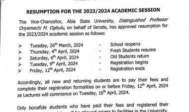 Abia State University Announces Resumption Date for 2023/2024 Academic Session
