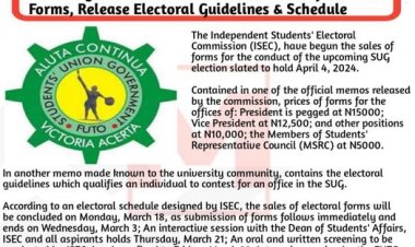 FUTO ISEC Begins Sales of Electoral Forms Ahead of SUG Elections