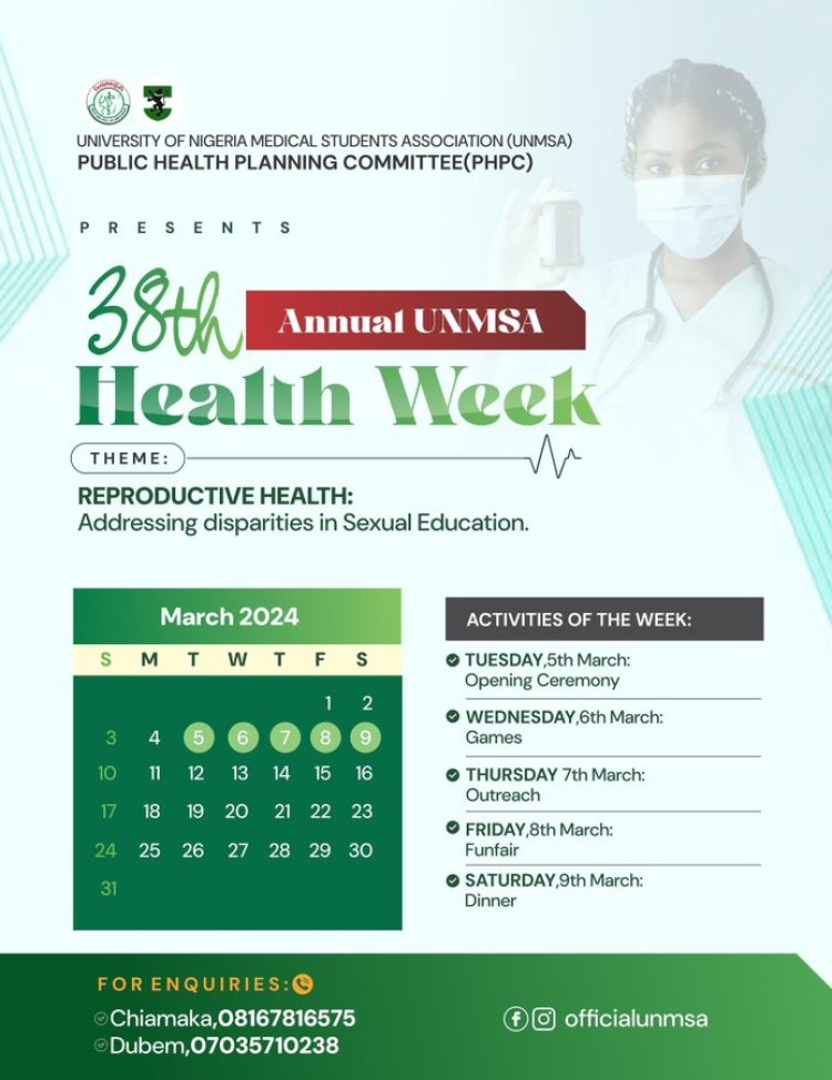 University of Nigeria Enugu Campus Gears Up for 38th Annual UNMSA Health Week