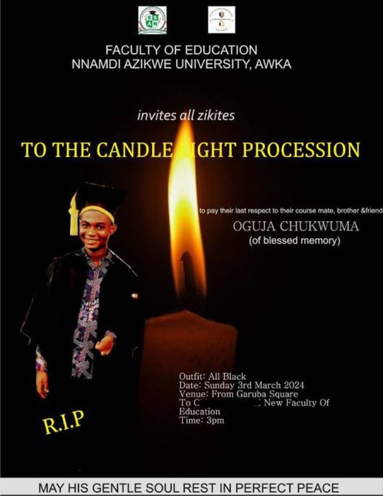 UNIZIK Organizes Candlelight Procession to Honor Late 200LV Student